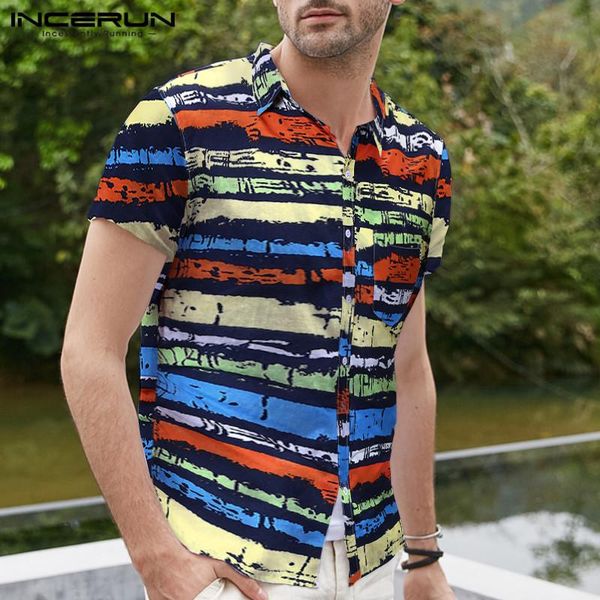 men's casual shirts fashion streetwear men colorful stripe short sleeve lapel holiday shirt hawaiian slim comfort button mens blouse in, White;black
men's casual shirts fashion streetwear men colorful stripe short sleeve lapel holiday shirt hawaiian slim comfort button mens blouse in, White;black