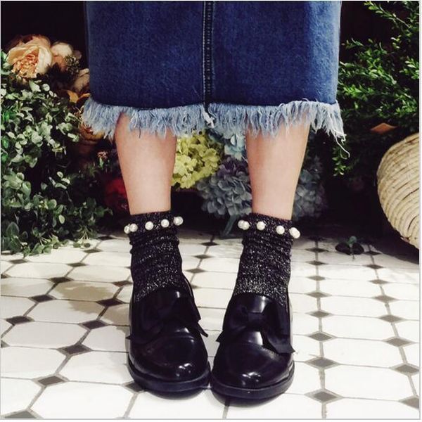 socks & hosiery 2021 vintage glitter silver onions pearl beading female, Black;white 
socks & hosiery 2021 vintage glitter silver onions pearl beading female, Black;white