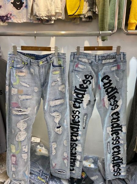 men's jeans streetwear retro denim men women 1:1 high-quality black orescent green fun art letter pants, Blue
men's jeans streetwear retro denim men women 1:1 high-quality black orescent green fun art letter pants, Blue