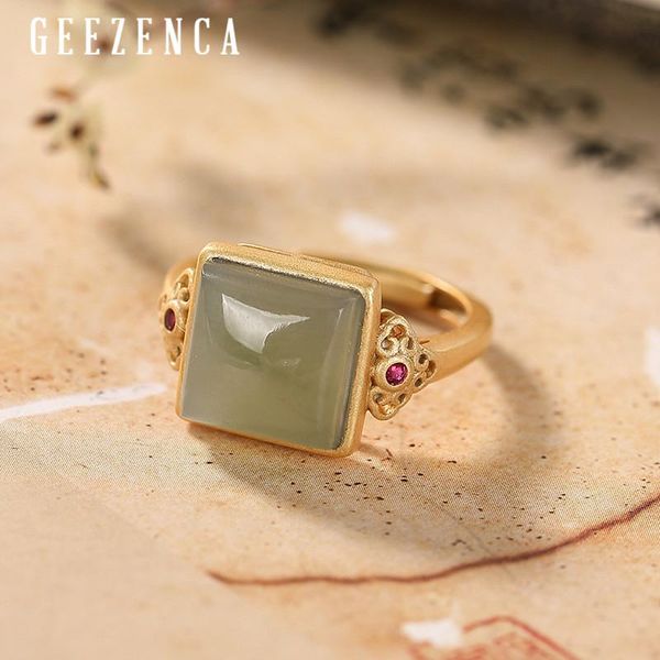 cluster rings trendy vintage 925 sterling silver gold plated green jade square ring for women original design simple gemstone open gift, Golden;silver
cluster rings trendy vintage 925 sterling silver gold plated green jade square ring for women original design simple gemstone open gift, Golden;silver