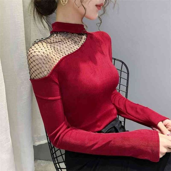 fashion high collar mesh bottoming shirt hollow out diamond t shirt women long sleeve causal 210324, White
fashion high collar mesh bottoming shirt hollow out diamond t shirt women long sleeve causal 210324, White