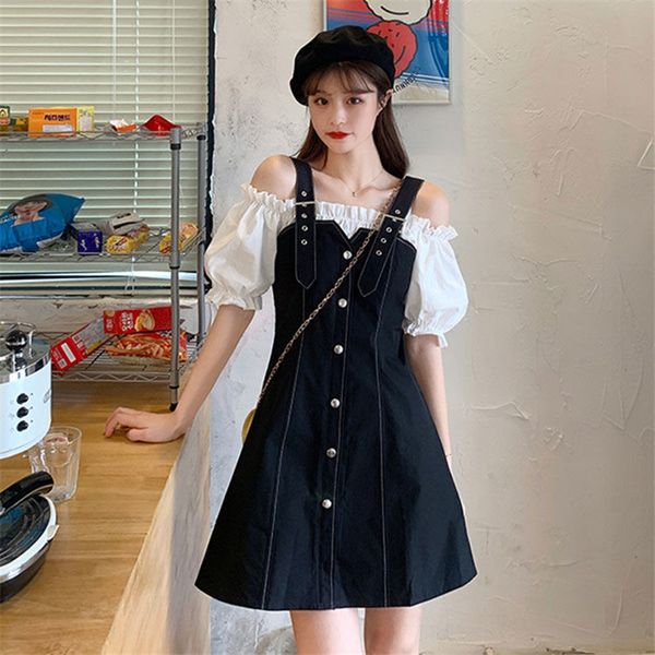 dress 2021 spring female korean style black dress shoulder line women's dresses summer, Black;gray
dress 2021 spring female korean style black dress shoulder line women's dresses summer, Black;gray