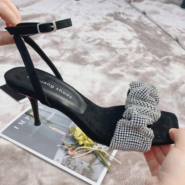 sandals 2021 summer big water drill with two high heels, Black 
sandals 2021 summer big water drill with two high heels, Black