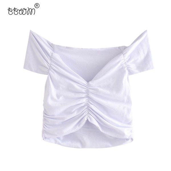 women fashion ruched cropped blouses vintage v neck short sleeve elastic hem shirts female chic short 210520, White
women fashion ruched cropped blouses vintage v neck short sleeve elastic hem shirts female chic short 210520, White