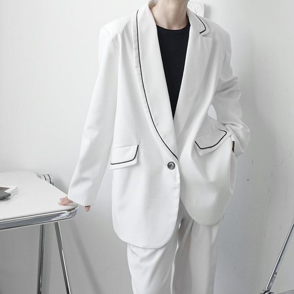 men's suits & blazers 2021 asymmetric collar design loose casual white suit jacket blazer men korean fashion vintage coat man, White;black
men's suits & blazers 2021 asymmetric collar design loose casual white suit jacket blazer men korean fashion vintage coat man, White;black