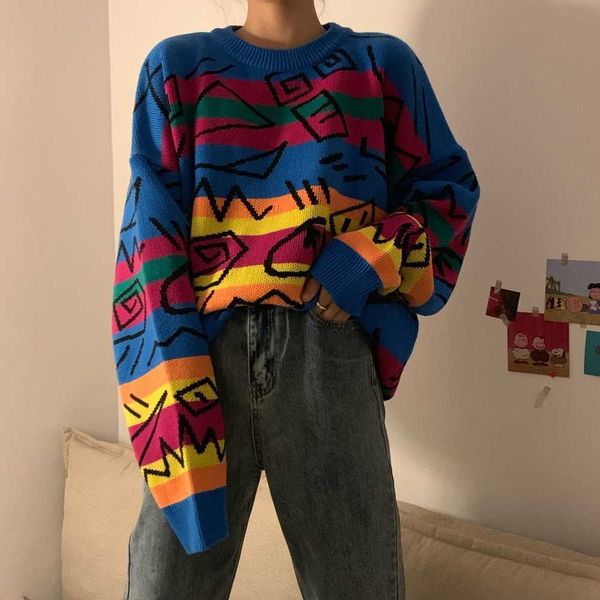 chic retro crazy style loose pull femme graffiti lover rainbow striped knit sweater o neck long sleeve patch pulllover 210602, White;black
chic retro crazy style loose pull femme graffiti lover rainbow striped knit sweater o neck long sleeve patch pulllover 210602, White;black