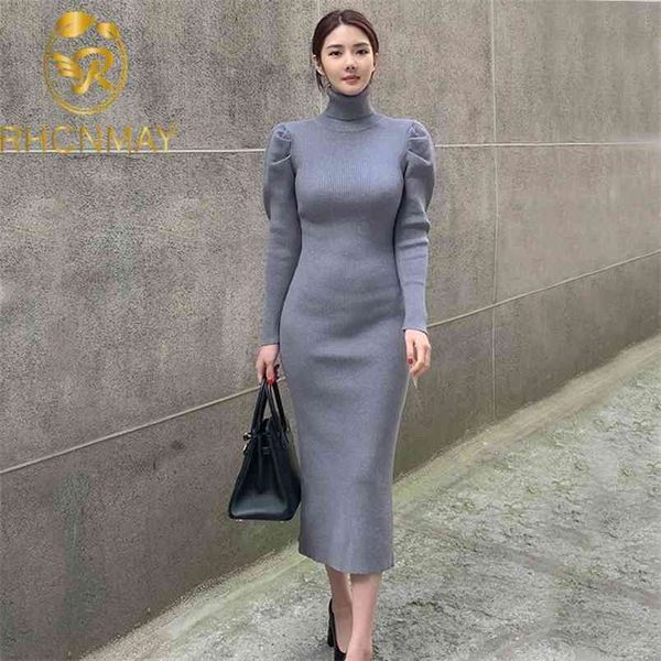 good quality turtleneck elegant knitted sweater women dress puff sleeve ladies party bodycon autumn winter midi 210506, Black;gray
good quality turtleneck elegant knitted sweater women dress puff sleeve ladies party bodycon autumn winter midi 210506, Black;gray