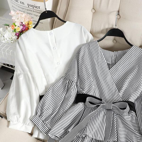 singrain white women shirts office lady blouse elegant lantern sleeves v neck bow autumn striped
singrain white women shirts office lady blouse elegant lantern sleeves v neck bow autumn striped