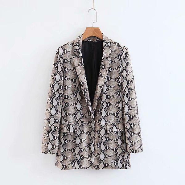 women snake skin print blazer 2021 pockets notched collar long sleeve coat female autumn wear office work outerwear women's suits & bl, White;black
women snake skin print blazer 2021 pockets notched collar long sleeve coat female autumn wear office work outerwear women's suits & bl, White;black
