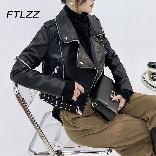 women's leather & faux streetwear jacket women slim rivet zipper short biker coat 2021 spring autumn turn down collar moto outwear, Black
women's leather & faux streetwear jacket women slim rivet zipper short biker coat 2021 spring autumn turn down collar moto outwear, Black