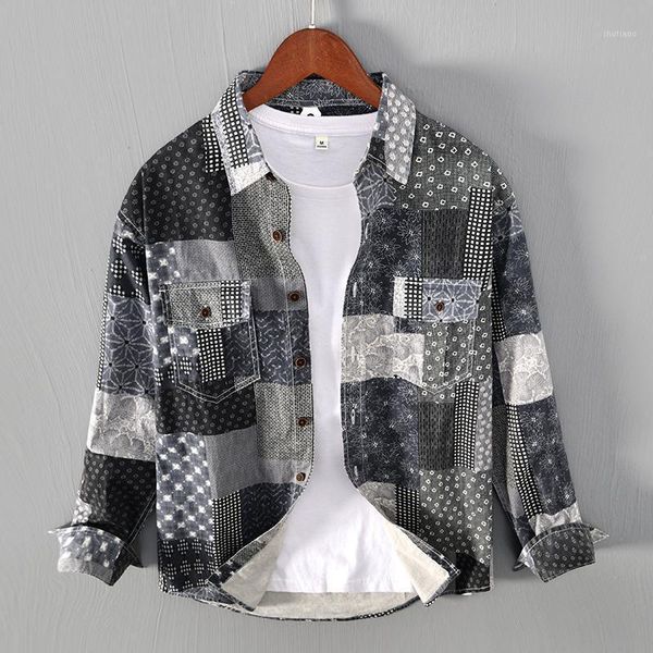 men's jackets l1255 fashion personality irregular patchwork pattern shirt coats japan style vintage casual loose street trip cargo thin, Black;brown
men's jackets l1255 fashion personality irregular patchwork pattern shirt coats japan style vintage casual loose street trip cargo thin, Black;brown