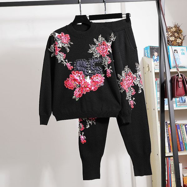 pant black tracksuits women knitted outfits beading flowers sweater pencil pants two piece set female loose knitting suit streetwear, White
pant black tracksuits women knitted outfits beading flowers sweater pencil pants two piece set female loose knitting suit streetwear, White