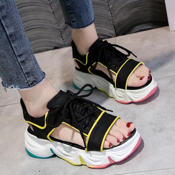 dress shoes summer women platform sandals fashion roman style solid upper color rainbow bottom open toe lace up leisure, Black
dress shoes summer women platform sandals fashion roman style solid upper color rainbow bottom open toe lace up leisure, Black