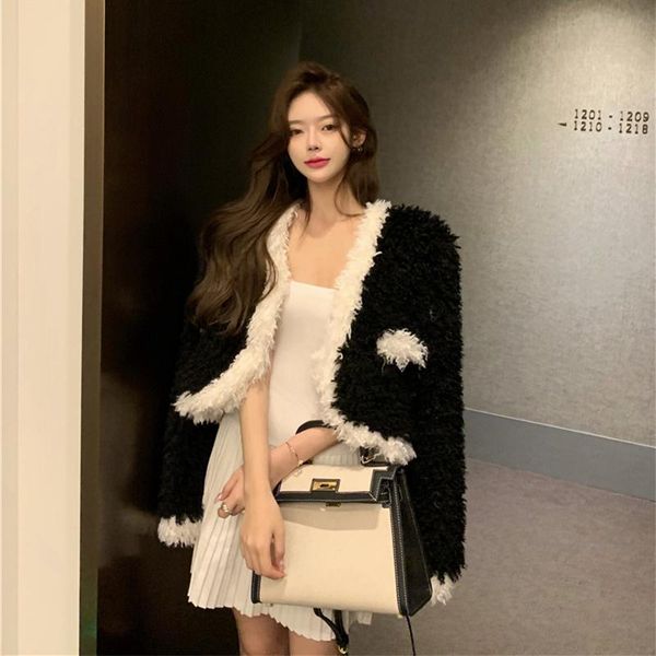 women's fur & faux wool coat autumn winter contrast short cardigan warm fake coat+vintage knitted tube dress 2 piece suit, Black
women's fur & faux wool coat autumn winter contrast short cardigan warm fake coat+vintage knitted tube dress 2 piece suit, Black
