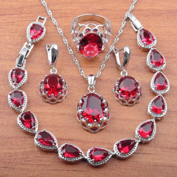 earrings & necklace lady jewelry sets wedding natural rose red zirconia silver color pendant rings bracelet set js0163
earrings & necklace lady jewelry sets wedding natural rose red zirconia silver color pendant rings bracelet set js0163