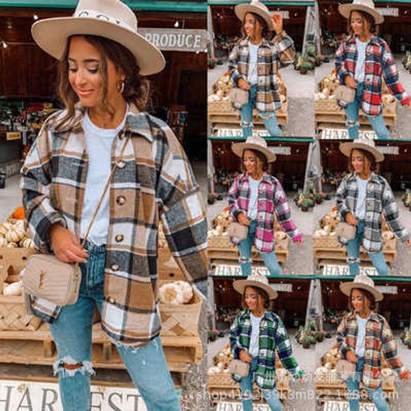 2021 women's autumn long sleeve lapel loose plaid shirt coat women, White
2021 women's autumn long sleeve lapel loose plaid shirt coat women, White