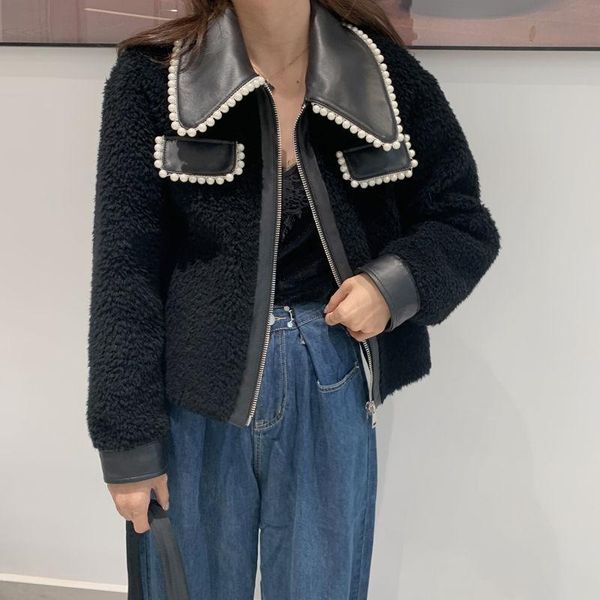 women's fur & faux women 2021 winter fashion imitation lamb jackets female short sheep shearling coats ladies solid color warm outwear, Black
women's fur & faux women 2021 winter fashion imitation lamb jackets female short sheep shearling coats ladies solid color warm outwear, Black