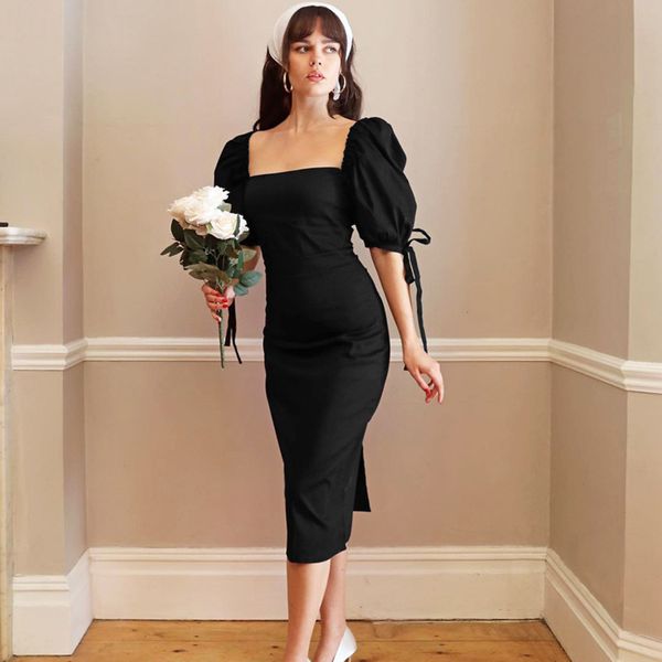dress women black vintage elegant high waist party short sleeve summer slim french dress long vestido female cotton 210422, Black;gray
dress women black vintage elegant high waist party short sleeve summer slim french dress long vestido female cotton 210422, Black;gray