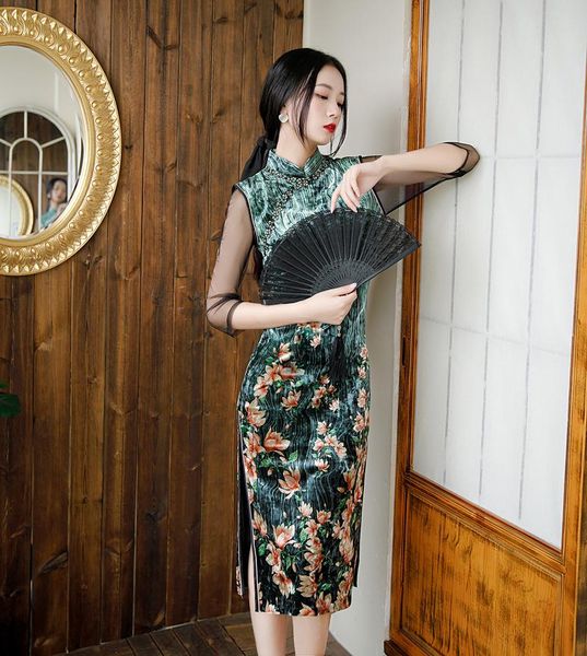ethnic clothing velour lace patchwork qipao women mesh sleeve classic chinese dress elegant mandarin collar cheongsams evening party go, Red
ethnic clothing velour lace patchwork qipao women mesh sleeve classic chinese dress elegant mandarin collar cheongsams evening party go, Red