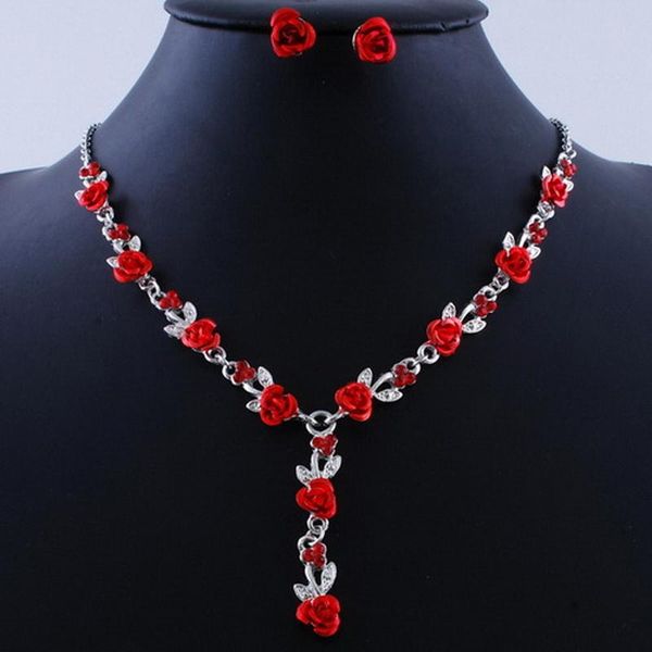 Earrings & Necklace Crystal Red Rose Flower Jewelry Sets Simple Elegant Pink Blue Set Girlfriends Valentine's Day Gift, Silver
Earrings & Necklace Crystal Red Rose Flower Jewelry Sets Simple Elegant Pink Blue Set Girlfriends Valentine's Day Gift, Silver