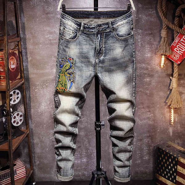 jeans 2021 spring chinese style animal embroidery peacock denim trousers retro slim wash men's 28-38, Blue
jeans 2021 spring chinese style animal embroidery peacock denim trousers retro slim wash men's 28-38, Blue