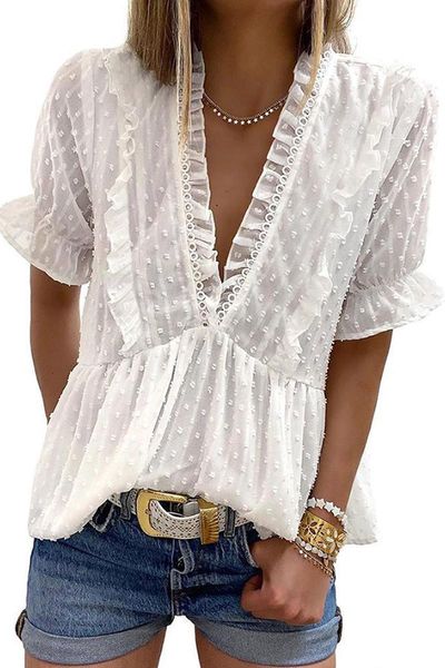 women's blouses & shirts blue/black/white ruffled v neck frill hem swiss dot blouse women casual sweet solid plus size top
women's blouses & shirts blue/black/white ruffled v neck frill hem swiss dot blouse women casual sweet solid plus size top