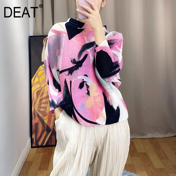 women's t-shirt deat women pleated hit color striped long sleeve stand collar print loose casual style 2021 summer fashion 15ht454, White
women's t-shirt deat women pleated hit color striped long sleeve stand collar print loose casual style 2021 summer fashion 15ht454, White