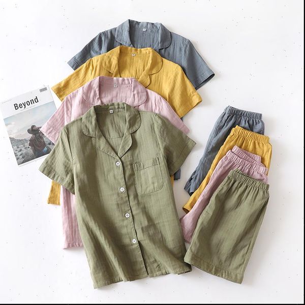 japanese style summer couple womens sleepwears pajamas men and cotton gauze thin short sleeved shorts home service cardigan suit loose, Black;red
japanese style summer couple womens sleepwears pajamas men and cotton gauze thin short sleeved shorts home service cardigan suit loose, Black;red