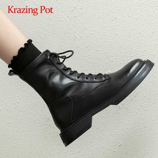 boots krazing pot short natural leather round toe thick med heel lace up daily wear energy fashion ankle l851, Black
boots krazing pot short natural leather round toe thick med heel lace up daily wear energy fashion ankle l851, Black