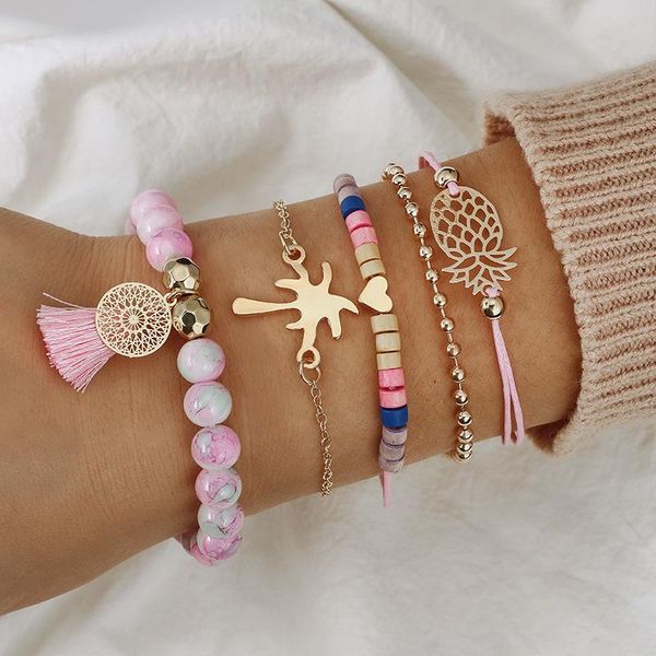 charm bracelets 5pcs/set bohemia pineapple coconut tree heart bracelet for women pink blue beads tassel pulseras mujer female jewelry, Golden;silver
charm bracelets 5pcs/set bohemia pineapple coconut tree heart bracelet for women pink blue beads tassel pulseras mujer female jewelry, Golden;silver