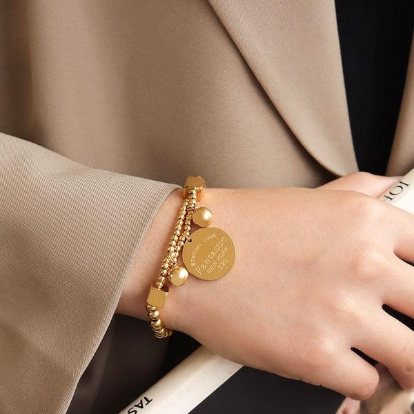 link, chain gaku korean filament round beads gold coin hip hop bracelet titanium steel plated 18k real, Black
link, chain gaku korean filament round beads gold coin hip hop bracelet titanium steel plated 18k real, Black