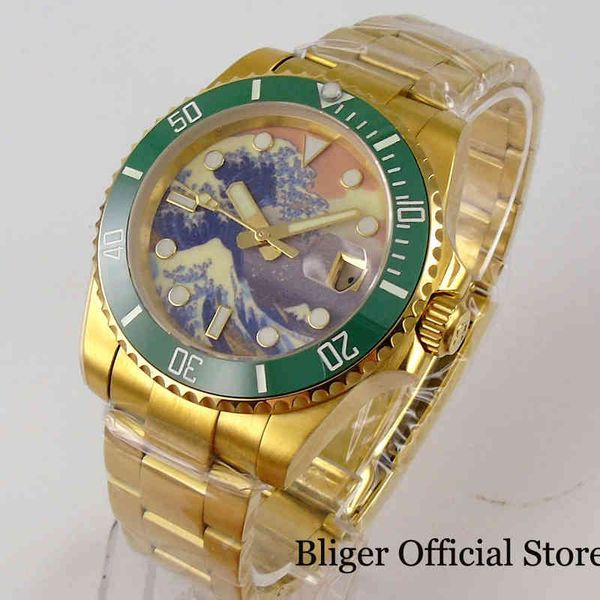 all yellow gold 40mm bliger automatic men watch 24 jewles nh35a wave cartridge green luminus dial saffierglas oyster band, Slivery;brown
all yellow gold 40mm bliger automatic men watch 24 jewles nh35a wave cartridge green luminus dial saffierglas oyster band, Slivery;brown