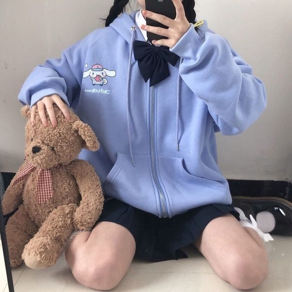 women winter kawaii fashion zip up hoodie sleeve beautiful handprint plus velvet sweater, White;black
women winter kawaii fashion zip up hoodie sleeve beautiful handprint plus velvet sweater, White;black