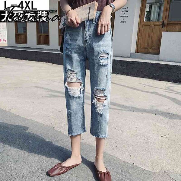 denim harem pants women blue mid waist casual calf-length big ripped trousers for female streetwear capris 4xl 3xl 210514
denim harem pants women blue mid waist casual calf-length big ripped trousers for female streetwear capris 4xl 3xl 210514