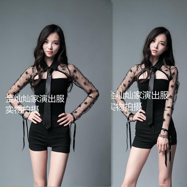 two piece dress kpop aoa dance performance same korean black perspective mesh long sleeve lapel tshirt +slim shorts women nightclub, White
two piece dress kpop aoa dance performance same korean black perspective mesh long sleeve lapel tshirt +slim shorts women nightclub, White