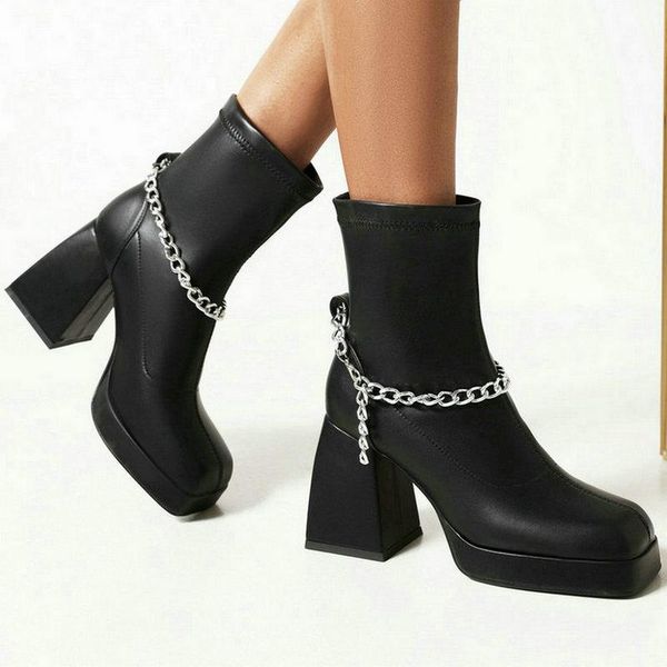 boots 2021 women ankle platform thick high heel ladies short pu leather side zipper square toe women's big size 43, Black
boots 2021 women ankle platform thick high heel ladies short pu leather side zipper square toe women's big size 43, Black