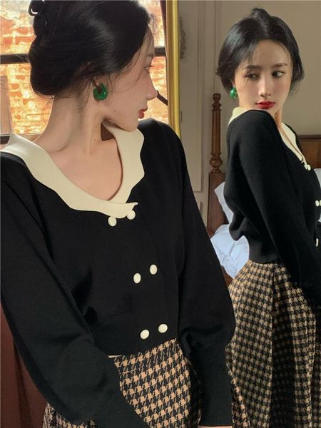 women's knits & tees french retro short girl all-match lantern sleeve black wave chic v-neck design fashion casual ladies knitwear fall, White
women's knits & tees french retro short girl all-match lantern sleeve black wave chic v-neck design fashion casual ladies knitwear fall, White