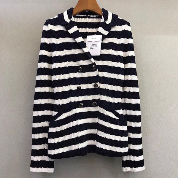 spring striped coat jacket slim sweater for women notched long sleeve double breasted knitted outrewear lady 2021 women's jacke, Black;brown
spring striped coat jacket slim sweater for women notched long sleeve double breasted knitted outrewear lady 2021 women's jacke, Black;brown