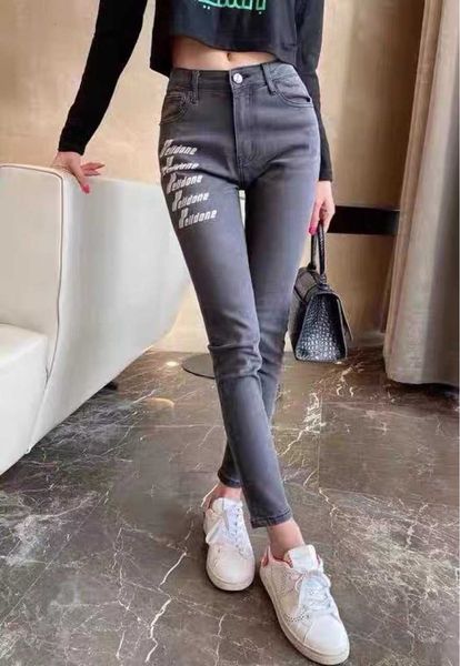 we11done fashionable 20 early autumn washed well printed jeans women, Blue 
we11done fashionable 20 early autumn washed well printed jeans women, Blue