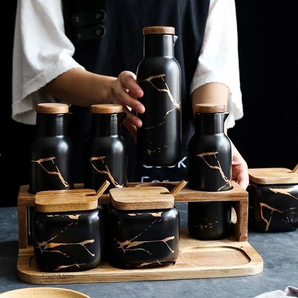 Storage Bottles & Jars Black Marble Seasoning Bottle Ceramic Jar Nordic Household Salt Shaker Oil Kitchen Supplies Box Set
Storage Bottles & Jars Black Marble Seasoning Bottle Ceramic Jar Nordic Household Salt Shaker Oil Kitchen Supplies Box Set