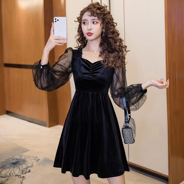 casual dresses 2022 spring long sleeve korean japan kawaii trendy dress black velevt mesh patchwork elegant party, Black;gray
casual dresses 2022 spring long sleeve korean japan kawaii trendy dress black velevt mesh patchwork elegant party, Black;gray