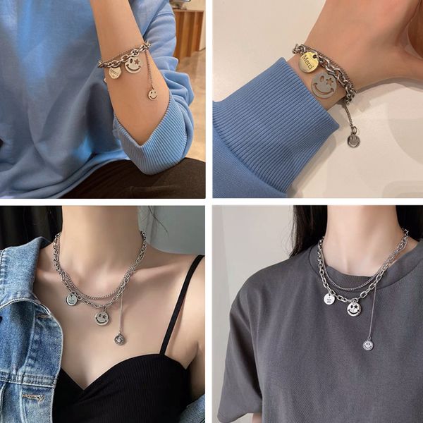 stainless steel cute smile face necklaces bracelet set for women men hiphop smiley fashion jewelry pendant bangle sets gifts party, Silver
stainless steel cute smile face necklaces bracelet set for women men hiphop smiley fashion jewelry pendant bangle sets gifts party, Silver