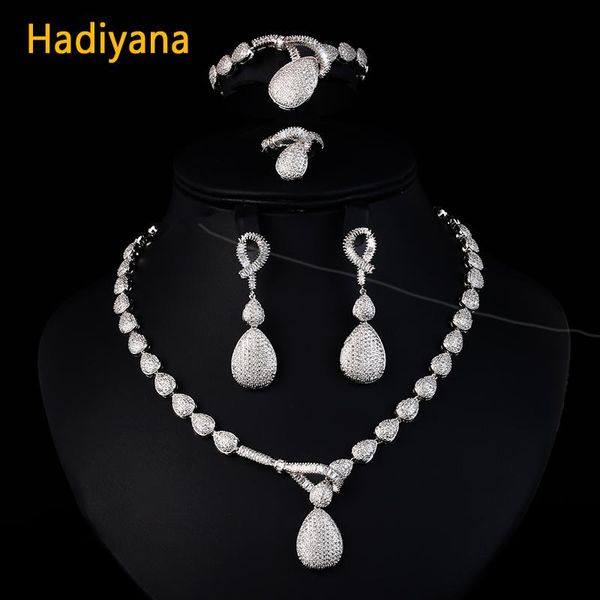earrings & necklace hadiyana women nigerian beads jewelry set classical waterdrop czs african party sets for wedding cn073, Silver
earrings & necklace hadiyana women nigerian beads jewelry set classical waterdrop czs african party sets for wedding cn073, Silver