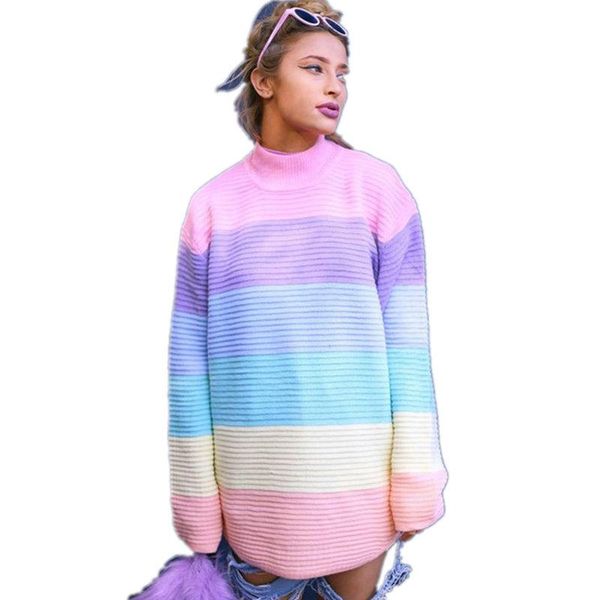 women's sweaters women turtleneck pullovers rainbow maccaron color stripes loose sweater female 2021 autumn winter fashion, White;black
women's sweaters women turtleneck pullovers rainbow maccaron color stripes loose sweater female 2021 autumn winter fashion, White;black