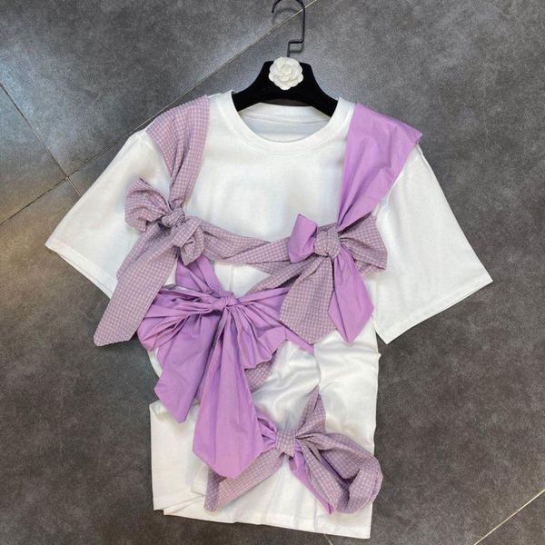 women's t-shirt fabpop 2021 summer design short sleeve o neck purple bow bandage t shirt women streetwear gb293, White
women's t-shirt fabpop 2021 summer design short sleeve o neck purple bow bandage t shirt women streetwear gb293, White