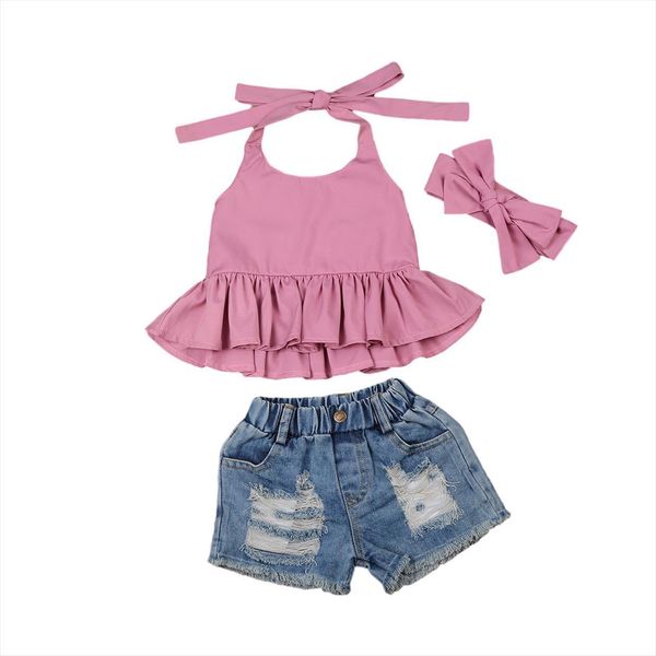 3 piece fashion kids baby girl clothes halter ruffles vest denim shorts bowknot headband sets summer clothing 1 6years, White
3 piece fashion kids baby girl clothes halter ruffles vest denim shorts bowknot headband sets summer clothing 1 6years, White