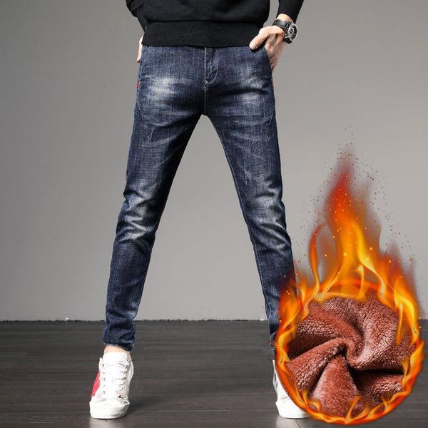 men's jeans fashionable plus velvet warm stretch blue slim trousers 2021 winter plush thick casual clothing 28-38
men's jeans fashionable plus velvet warm stretch blue slim trousers 2021 winter plush thick casual clothing 28-38