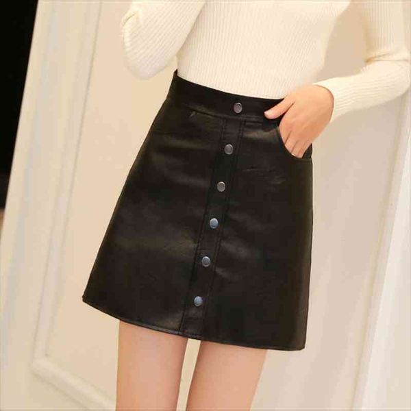 button high waist pu skirt womens leather skirt autumn and winter a- line short woman skirts mujer faldas mulher, Black
button high waist pu skirt womens leather skirt autumn and winter a- line short woman skirts mujer faldas mulher, Black
