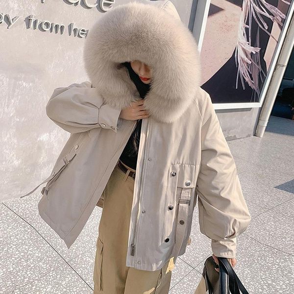 women's fur & faux sweet style parka women 2021 winter loose fluffy full pelt detachable liner real coat, Black
women's fur & faux sweet style parka women 2021 winter loose fluffy full pelt detachable liner real coat, Black