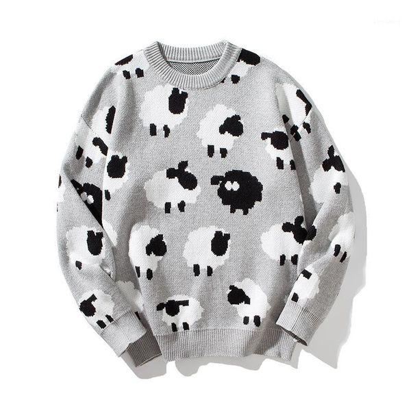 men's sweaters 2021 autumn winter sweater male cartoon sheep print loose o-neck pullover knitted couple bottoming top, White;black
men's sweaters 2021 autumn winter sweater male cartoon sheep print loose o-neck pullover knitted couple bottoming top, White;black
